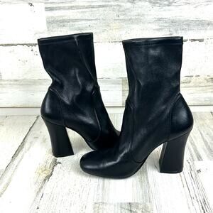 Stuart Weitzman Womens 9 Black Leather Curveblock Square Toe Slip-On Boot  NEW